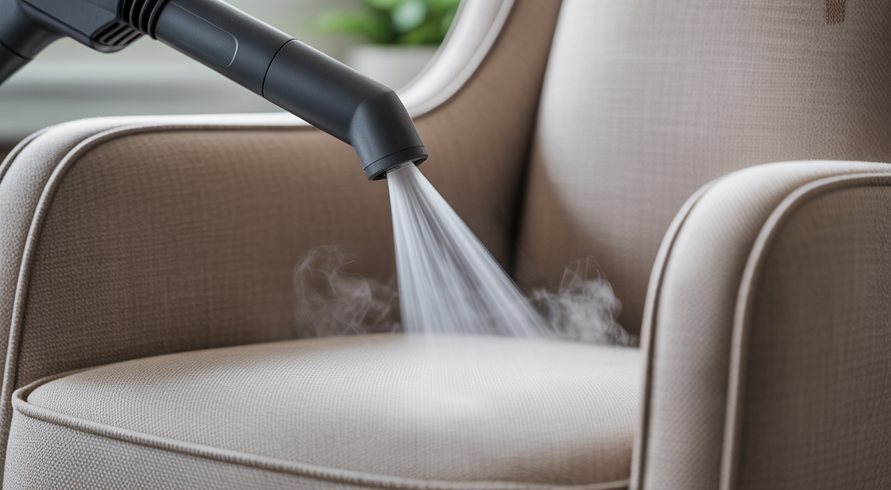 Professional cleaning in progress, showcasing a clean chair and equipment