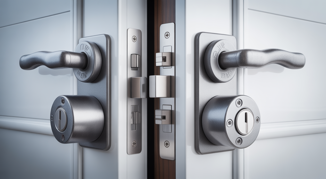 Modern steel security door installed at a residential entrance