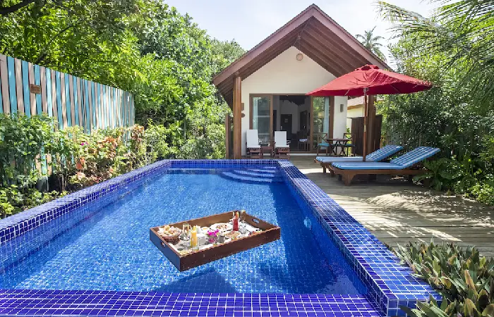 maldives water villa with pool