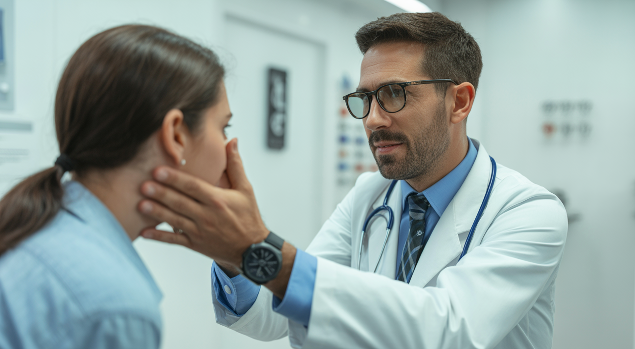 Doctor examining patient in urgent care center