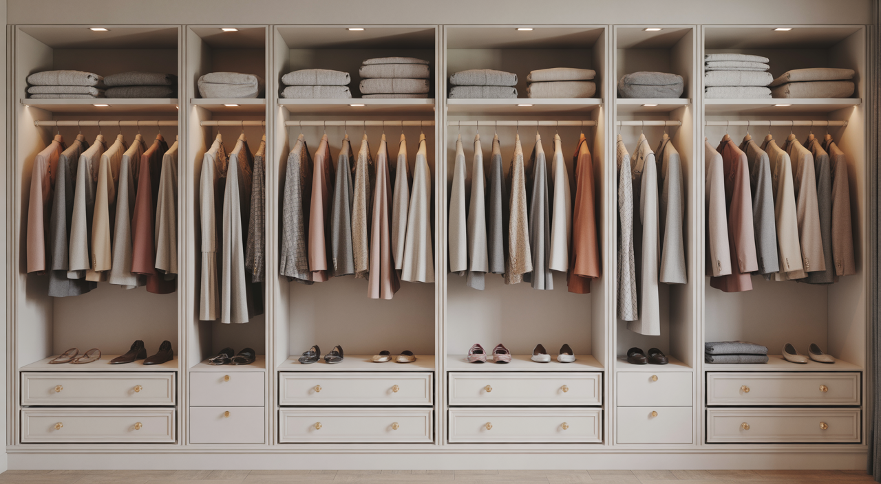 Luxurious and organized dressing room wardrobe